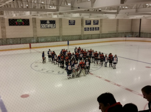 The Warrior-Lions showed their support of Denna Laing before a game against Newton North. Photo Courtesy of NSHS Athletics